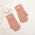 Damen Rosa Gestrickte Fünffinger-Handschuhe Süße Herz Stickerei Winter Warme Handschuhe - Einheitsgröße / Rosa Herzstickerei