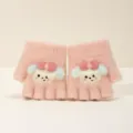 Süße rosa fingerlose Strickhandschuhe für Kinder mit niedlichem Welpen und Schleife. - Kleines Lamm Rosa 0-3 Jahre
