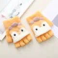 Kinder Winter warme konvertierbare halbfinger Handschuhe niedliche Plüsch Tier Strick Fäustlinge - 3-6 Jahre / Gelb