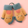 Niedliche Dino Kinder Winter warme Strickfäustlinge mit Halsschnur, gelb grün. - 1-3 Jahre Mit Riemen / Ingwer Dinosaurier