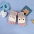 Niedliche Winter Fleece-gefütterte Halbfinger-Handschuhe für Kinder, warm Strick. - 3-6 Jahre / Hellrosa