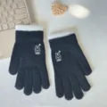 Warme Strickhandschuhe für Damen, verdickte plüschige süße Kaninchen Design schwarze Fäustlinge - Schwarz