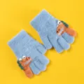 Blaue süße Dino Kinder Winterhandschuhe, weiche Strick Plüsch warme Fingerhandschuhe. - 3-6 Jahre / Blau