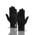 Gants d'hiver pour hommes tactiles chauds en tricot noir thermique cyclisme en plein air - Taille unique / Noir (Avec Écusson)