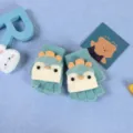 Kinder niedlich Strick Halbfingerhandschuhe Winter warme Klapphandschuhe Tier Design fuer Kinder - 3-6 Jahre / Grün