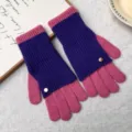 Rosa lila Strick Handschuhe fuer Damen, warme fingerlose Winter Handschuhe mit Knopf. - Einheitsgröße / Rosa-Lila