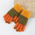 Winter Touchscreen Strickhandschuhe, stylische orange-grün gestreifte warme Variante. - Einheitsgröße / Orangerot