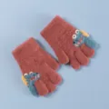 Children's knitted warm gloves with cute little dinosaur design, winter full-finger gloves. - 3-6 Years / Wine Red