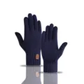Gants tricotés d'hiver pour hommes tactiles doublés polaire thermique temps froid - Taille unique / Bleu Marine (Avec Écusson)