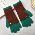 Grün braune Strick-Fingerlos-Handschuhe stylische Winter warme Damen Handschuhe - Einheitsgröße / Grün Und Braun