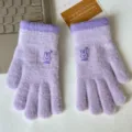 Light purple winter knit gloves with cute rabbit embroidery and warm cozy fleece lining. - Purple