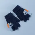 Kids Winter Warm Knitted Gloves Cute Dinosaur Full Finger Plush Gloves for Little Boys - 3-6 Years / Navy Blue