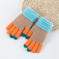 Winter knitted touch screen gloves with orange and blue stripes, warm and thick for outdoor. - One Size / Orange Red