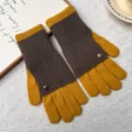 Winter Damen Strick Handschuhe konvertierbar fingerlos gelb braun Farbblock warme Fäustlinge - Einheitsgröße / Gelb