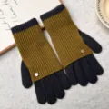 Damen Winter Strick Handschuhe Fingerlos Schwarz Olivgruen Waermende Handschuhe Elegant - Einheitsgröße / Kamelfarbenes Khaki
