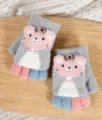 Gants d'hiver tricotés pour enfants mitaines convertibles chaudes motif animal mignon - 4-10 Ans / Chat Gris