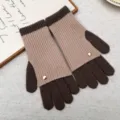 Damen kontrastfarbene Strickhandschuhe Winter warme schicke fingerlose Handschuhe mit Knöpfen - Einheitsgröße / Braun Reis