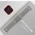 Detailed view of the metal dragon scale strap for smart watch, fine metallic link. - 22mm / Silver