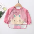 Waterproof long-sleeve baby bib with cute cartoon rabbit print and practical pocket design. - Size S, 6-24 Months / Pink Rabbit