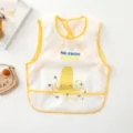 Detailed view of Japanese style kids waterproof baby bib in translucent white with yellow trim. - S (6-12 Months) / Short-Sleeve Yellow Octopus
