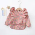 Bavoir bébé imperméable à manches longues bavoir de peinture avec ailes d'ange mignon - Taille M (12-24 mois) / Manches longues à ailes rouge à fleurs jaunes