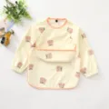 Waterproof long sleeve baby bib infant feeding smock cute toddler eating cover clean design - Size L (24-36 Months) / PU Top Pocket Squirrel Head Bib