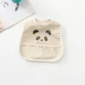 Detailed view of baby waterproof bib with cute panda print and handy crumb catcher pocket. - Panda Head