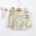 Bavoir bavoirs imperméables à manches longues pour bébé avec ailes d'ange et motif floral. - Taille M (12-24 mois) / Manches longues à ailes à feuilles vertes et fleurs