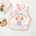 Waterproof baby bib sleeveless coverall with cute pink elephant print for feeding time. - Short Sleeve Pink Elephant