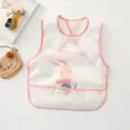 Waterproof baby bib with cute rabbit print and pink trim, detail view design. - Short-Sleeve Pink Rabbit