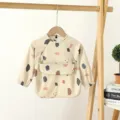 Waterproof baby long sleeve bib for feeding, soft infant coverall with crumb catcher pocket. - Size S (6-12 Months) / PU Bib with Top Pocket and Stone Print