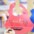 Pink silicone baby bib waterproof food grade toddler feeding bib with cute pocket design. - Tableware / Red