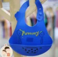 Blue silicone baby bib with crumb catcher pocket, waterproof and easy to clean for infants. - Blue Tableware