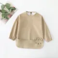 Waterproof baby long sleeve bib, cute bear pocket feeding smock for toddlers and infants. - Light Brown Bear