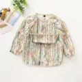 Waterproof baby long sleeve bib, toddler feeding smock with catch pocket, cute art print. - Size L (24-36 Months) / PU Bib with Top Pocket - Mottled Paint Splatter
