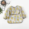 Long sleeve baby waterproof bib toddler eating coverall apron with cute biscuit pattern grey - M / Tiger Print