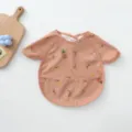 Waterproof long-sleeve baby bib with cute fruit prints, ideal for toddlers feeding and daily wear. - Petal Style PU Bib - Pink Fruit