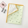 Detailed view of the Korean style baby waterproof urine pad with olive print and yellow binding. - Size 90cm * 70cm / Changing Pad Green Olive Branch