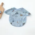 Waterproof baby smock long sleeve infant dining bib cute ocean animals pattern toddler feeding apron - Petal Style PU Bib - Blue Ocean