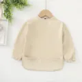 Babero impermeable de manga larga para bebé con bolsillo, delantal de alimentación útil. - Beige liso