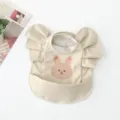 Waterproof baby bib with cute rabbit print and large ruffles, ideal for messy toddlers dining. - Placed Print Pink Bunny Head Wings