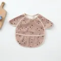 Waterproof baby bib long sleeve cute cat print infant feeding coverall apron high chair - Petal Style PU Bib - Pink Cat
