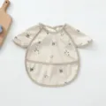 Waterproof baby PU smock bib with cute cotton flower pattern for feeding and daily wear. - Petal Style PU Bib - Cotton