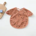 Waterproof baby bib short sleeve toddler eating smock cute panda print feeding apron clothing - Petal Style PU Bib - Brown Panda