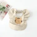 Waterproof baby bib with cute tiger cartoon design and stylish ruffles for feeding time. - Placed Print Tiger Head Wings