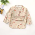 Baby waterproof long sleeve bib detail showing cute rainbow cloud pattern and front food pocket. - Size L (24-36 Months) / PU Bib with Top Pocket - Rainbow