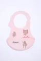 Cute pink silicone baby bib with waterproof food catcher pocket and adorable bear climbing ladders print. - Pig / Pink