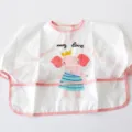 Waterproof baby bib long sleeve toddler art smock feeding apron cute elephant pink trim - Long Sleeve Pink Elephant