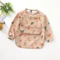 Waterproof baby long sleeve bib cute ocean animal print feeding smock infant toddler eating apron. - Size L (24-36 Months) / PU Bib with Top Pocket - Pink Ocean