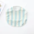 Baby waterproof PU bib blue white vertical stripe infant dining apron cute toddler feeding apron - Blue Vertical Stripe